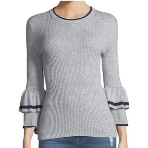 FRAME Rib Knit Ruffle Cuff Wool Blend Sweater Size Small